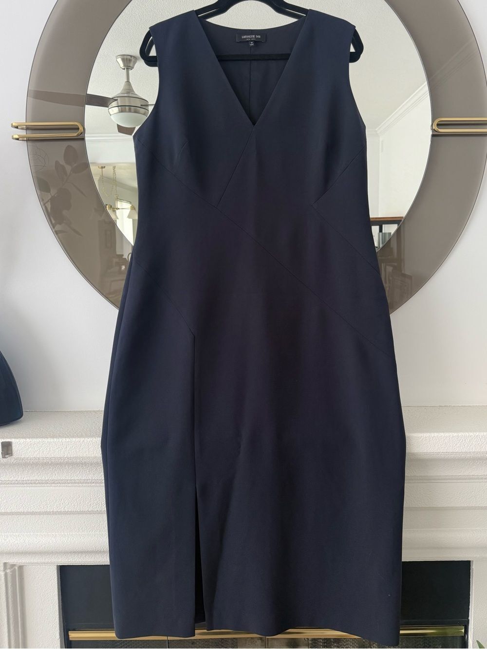 Lafayette 148 New York Sleeveless V-neck Navy Shift Dress